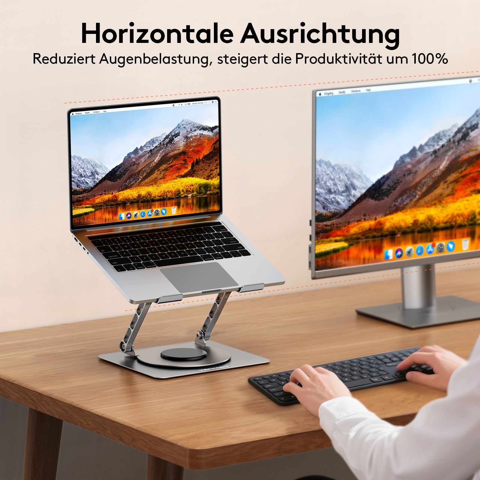 TECKNET BASICS Laptop Stand with 360° Rotating Base, Ergonomic Foldable Riser, Height Adjustable for MacBook/Dell/HP & All 10-17" Laptops- Silver