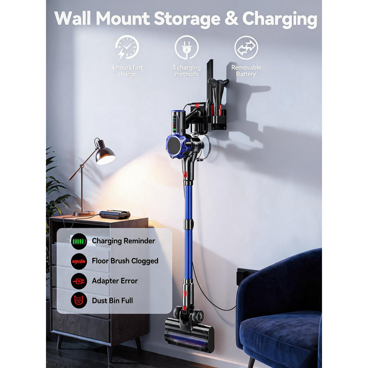TechRise Basic 550W/45kPa Cordless Vacuum,60Mins Runtime Lightweight Stick Vacuum for Hardwood Floor Carpet Pet Hair