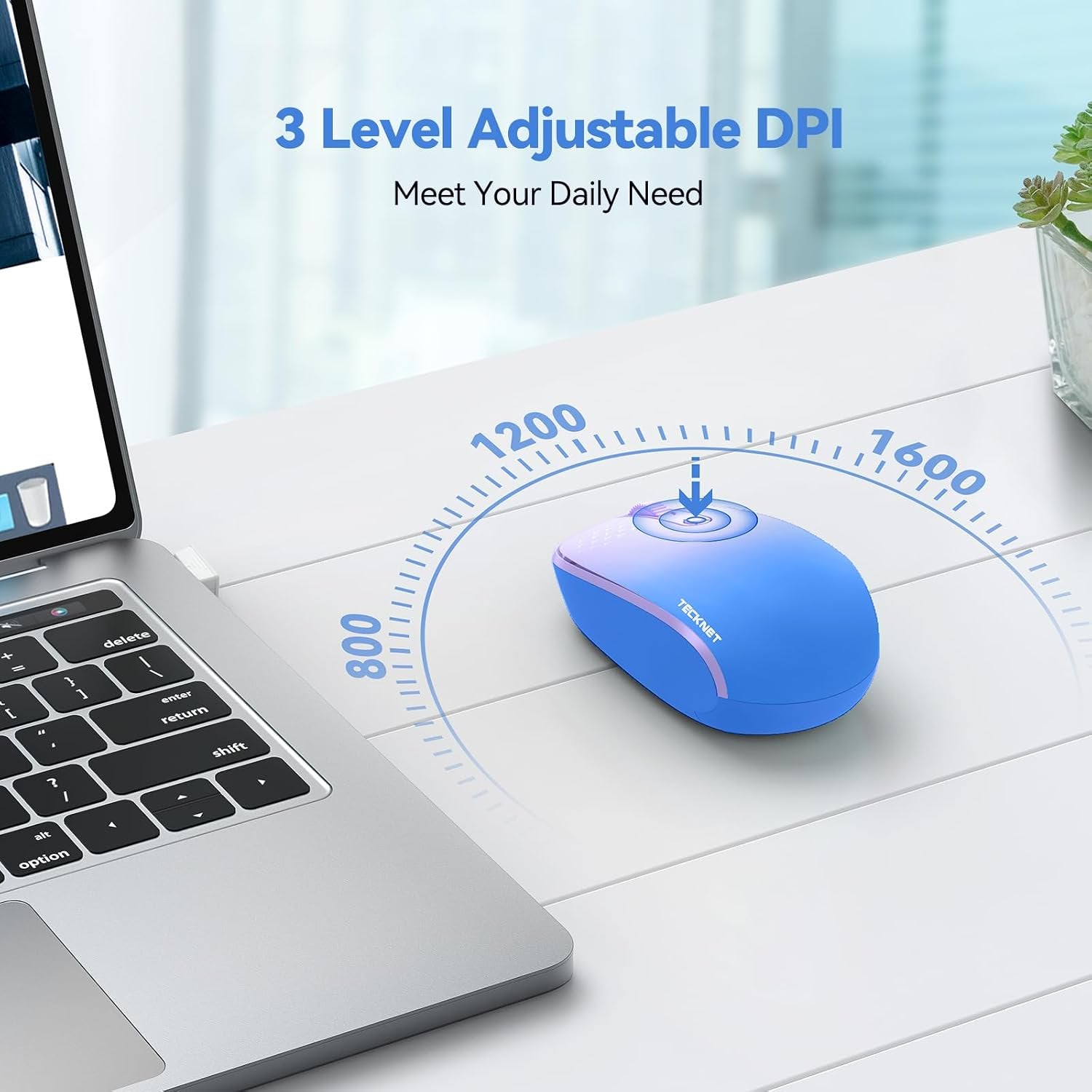 Wireless Mouse, 2.4G Quiet Computer Mouse with USB Receiver, 4 Buttons Portable Cordless Mice for Chromebook, Laptop, PC, Mac, 800/1200/1600 DPI
