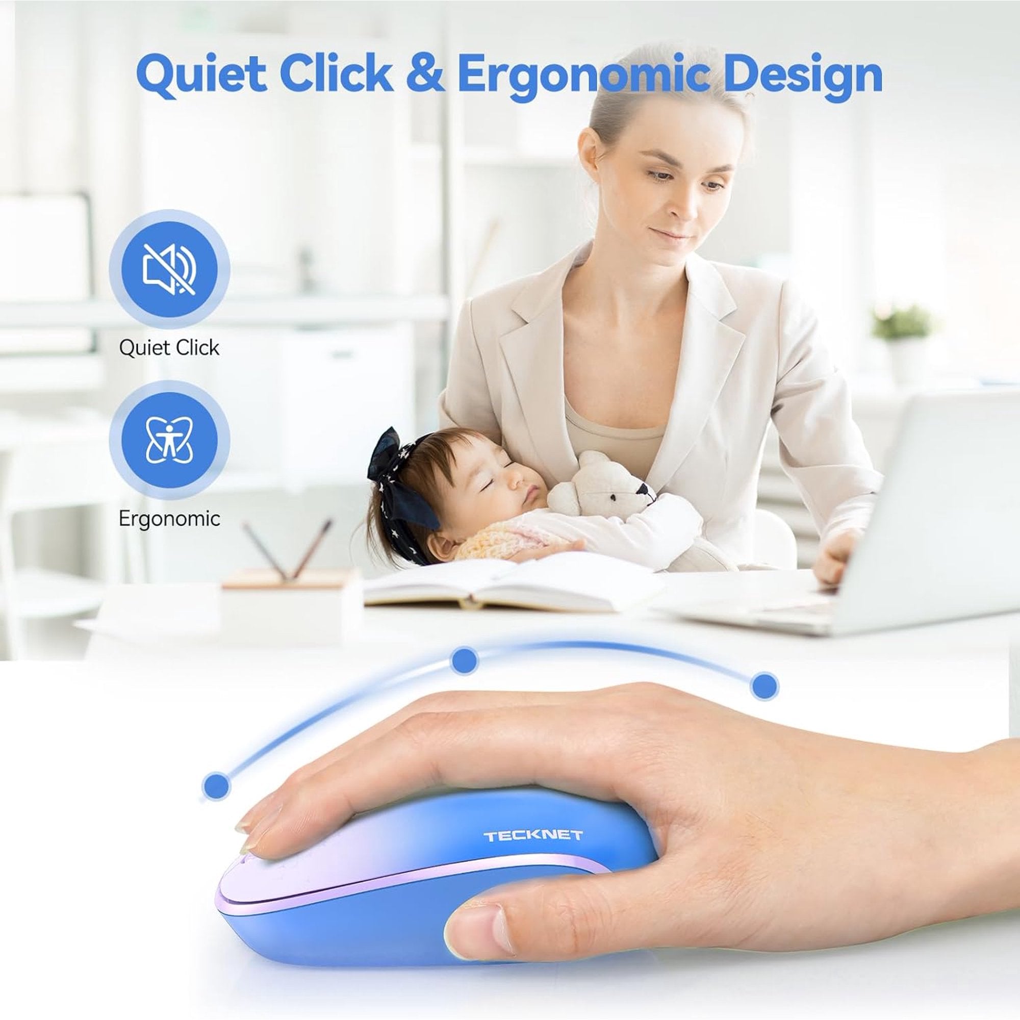 Wireless Mouse, 2.4G Quiet Computer Mouse with USB Receiver, 4 Buttons Portable Cordless Mice for Chromebook, Laptop, PC, Mac, 800/1200/1600 DPI