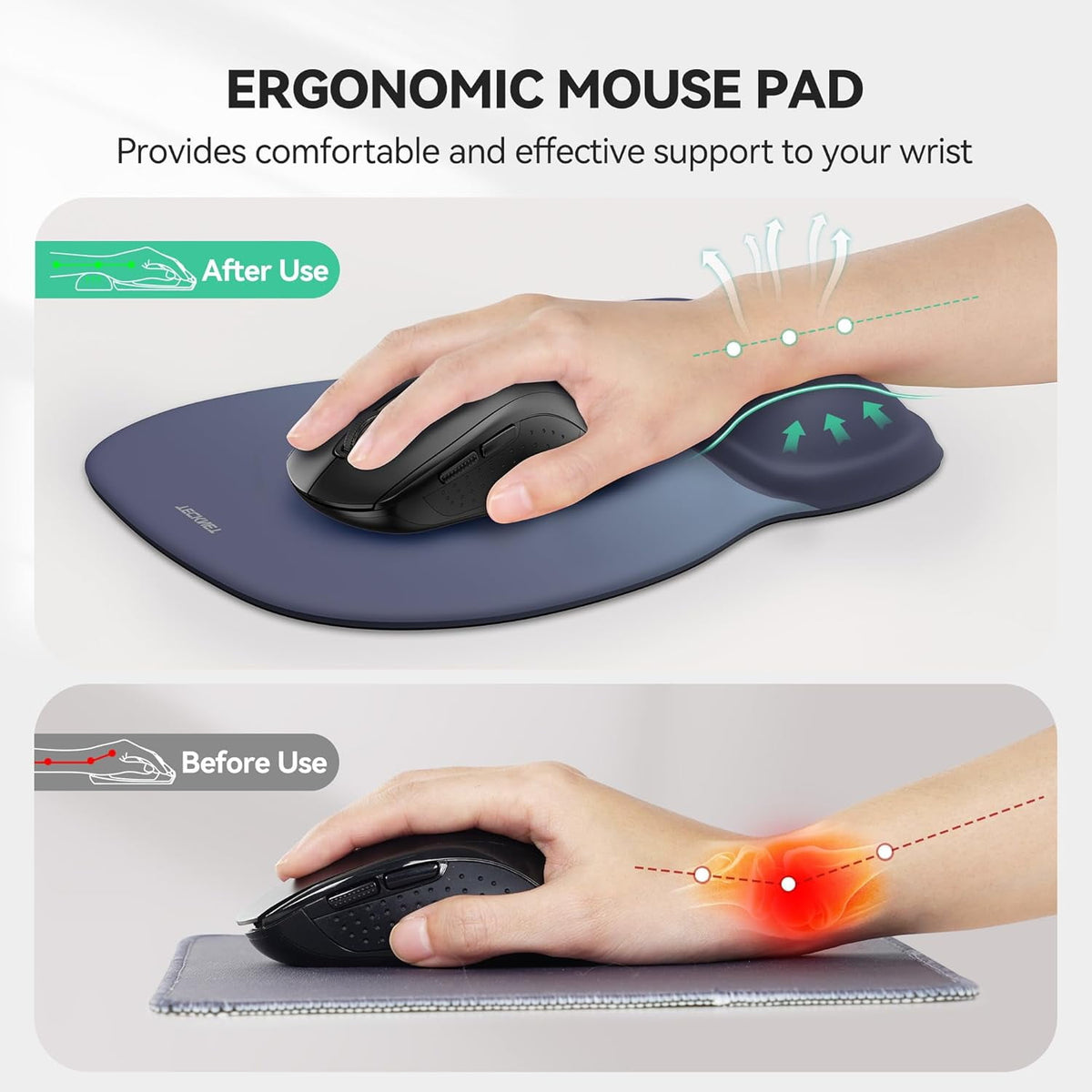 TECKNET BASICS Gel Mouse Pad with Wrist Rest, Ergonomic Office Mousepad with Wrist Support, Non-Slip & Smooth Surface, Comfortable Desk Mat for Office Gaming Study- Gradient