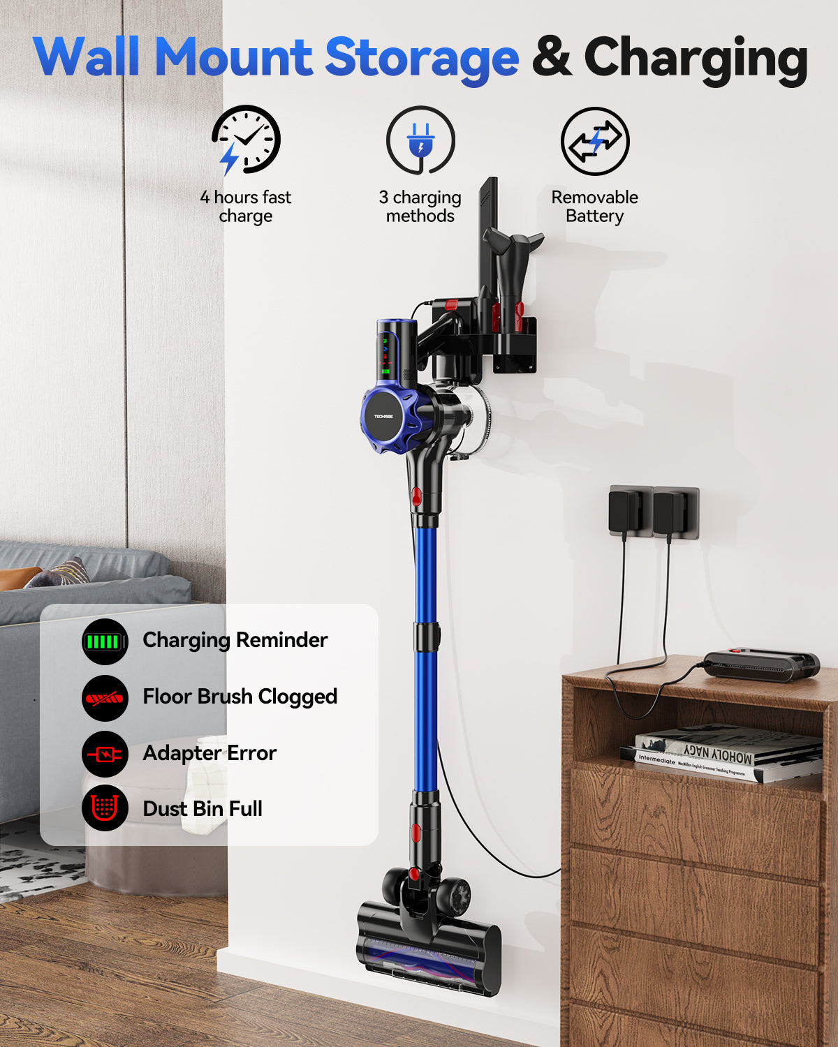 TechRise Basic 550W/45kPa Cordless Vacuum,60Mins Runtime Lightweight Stick Vacuum for Hardwood Floor Carpet Pet Hair
