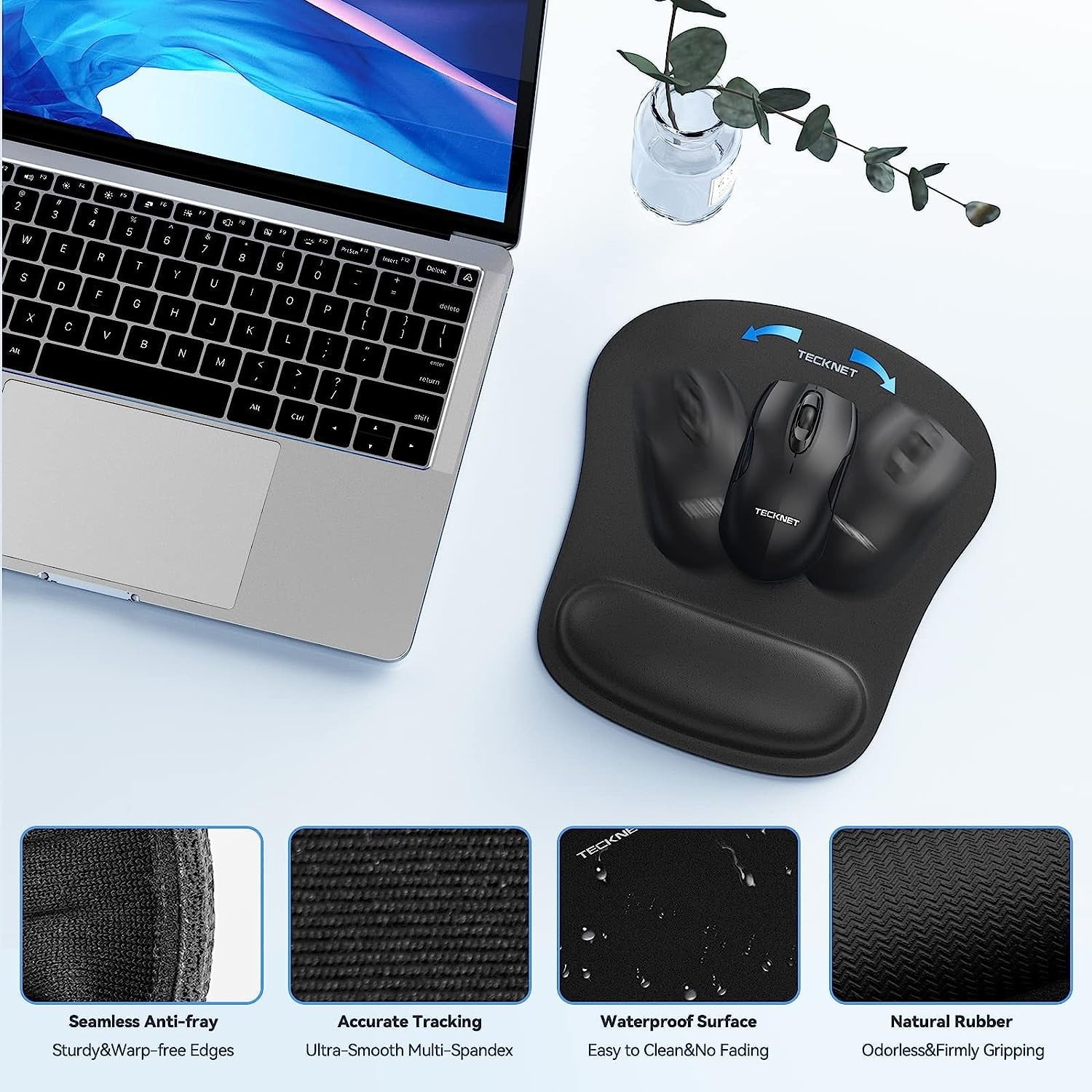 TECKNET BASICS Keyboard Wrist Rest & Mouse Pad Set, Ergonomic Memory Foam Support for Computer/Laptop, Pain Relief & Easy Typing - Black