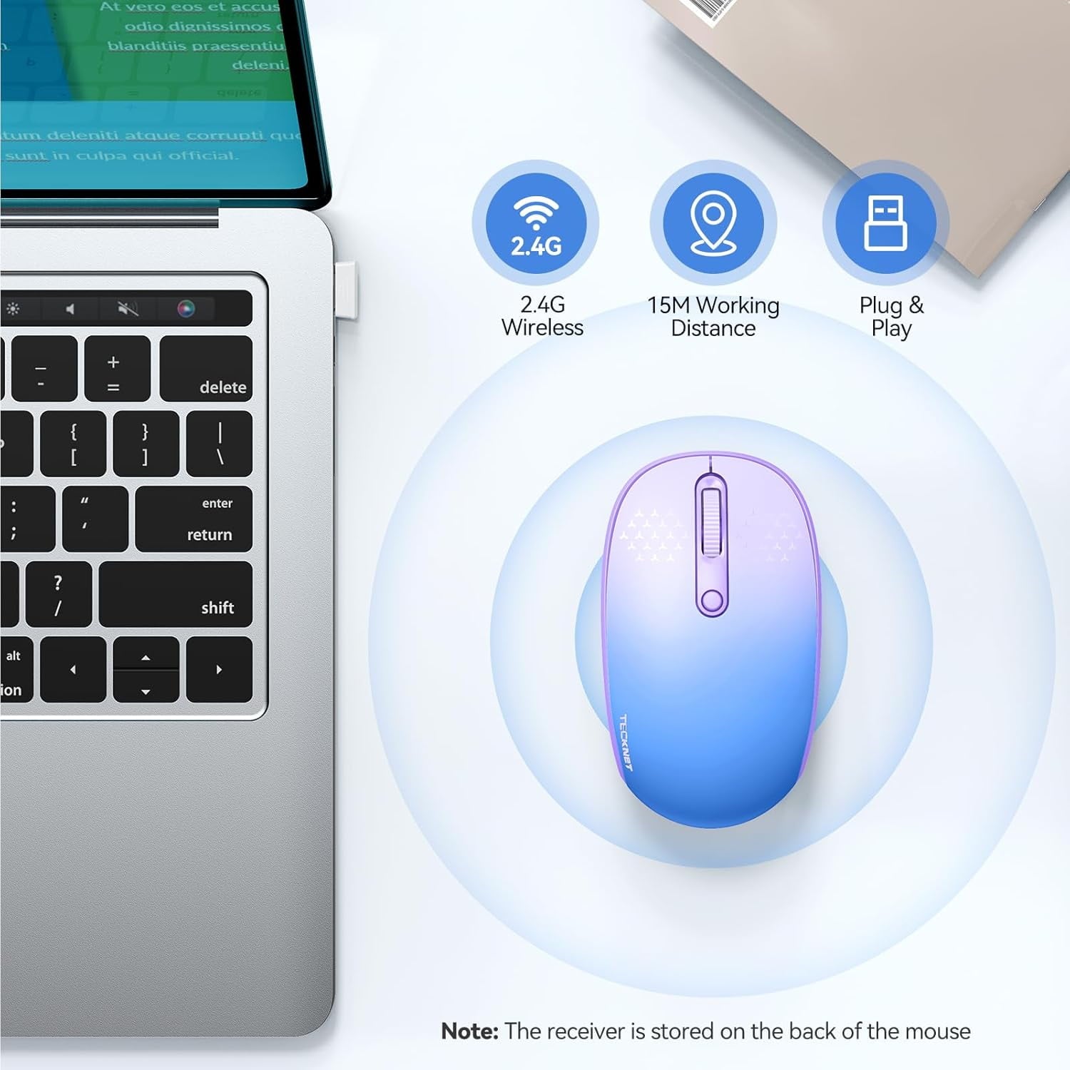 Wireless Mouse, 2.4G Quiet Computer Mouse with USB Receiver, 4 Buttons Portable Cordless Mice for Chromebook, Laptop, PC, Mac, 800/1200/1600 DPI