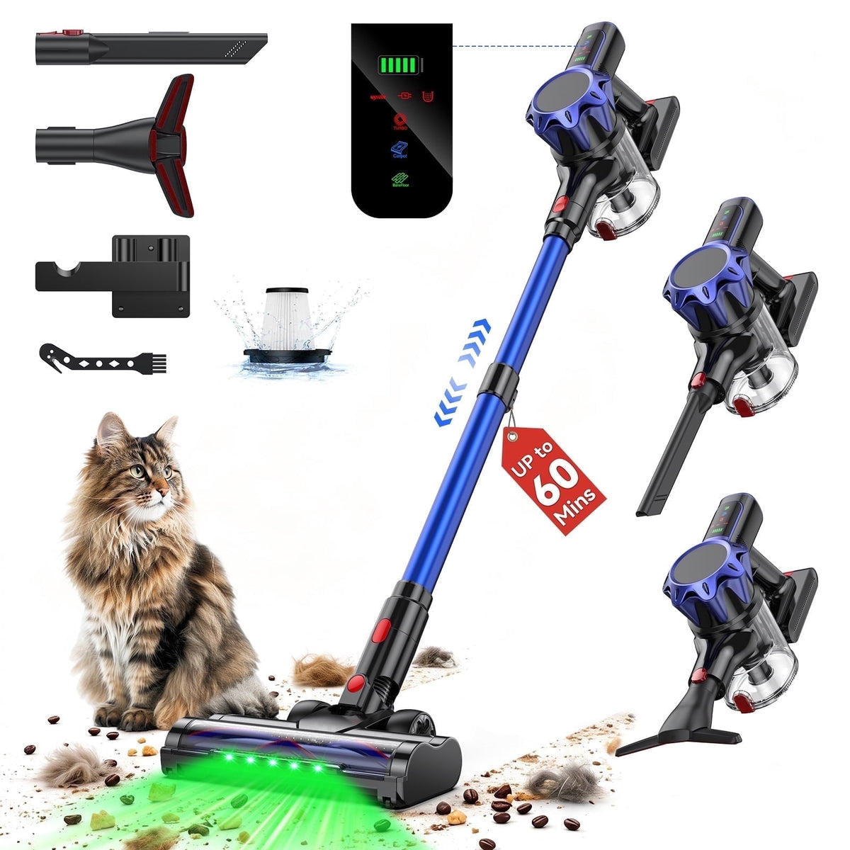 TechRise Basic 550W/45kPa Cordless Vacuum,60Mins Runtime Lightweight Stick Vacuum for Hardwood Floor Carpet Pet Hair