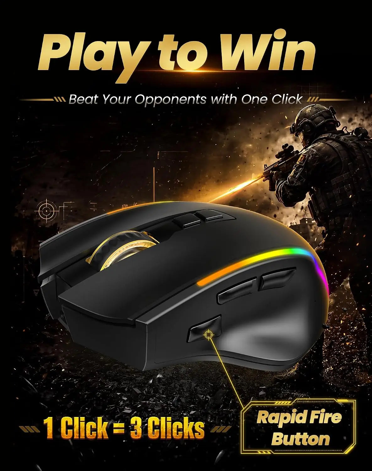 TECKNET Wireless Gaming Mouse,2.4GHz/USB-C, 1000Hz, 7 Custom Buttons 13 RGB