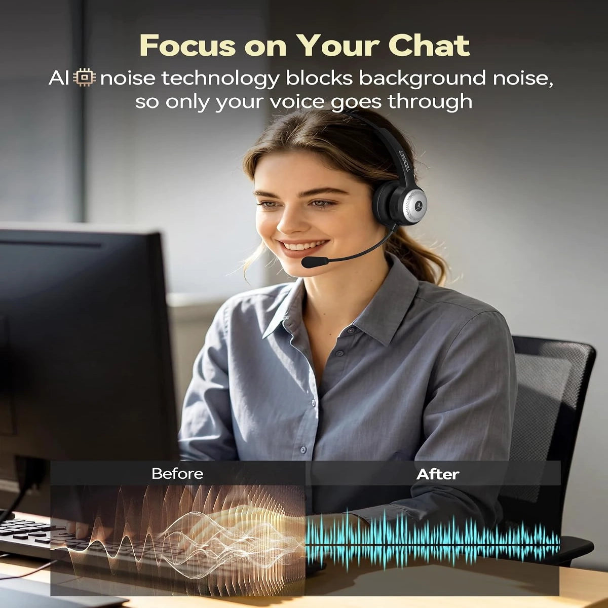 TECKNET Wireless Headset with Charging Base TK-HS003