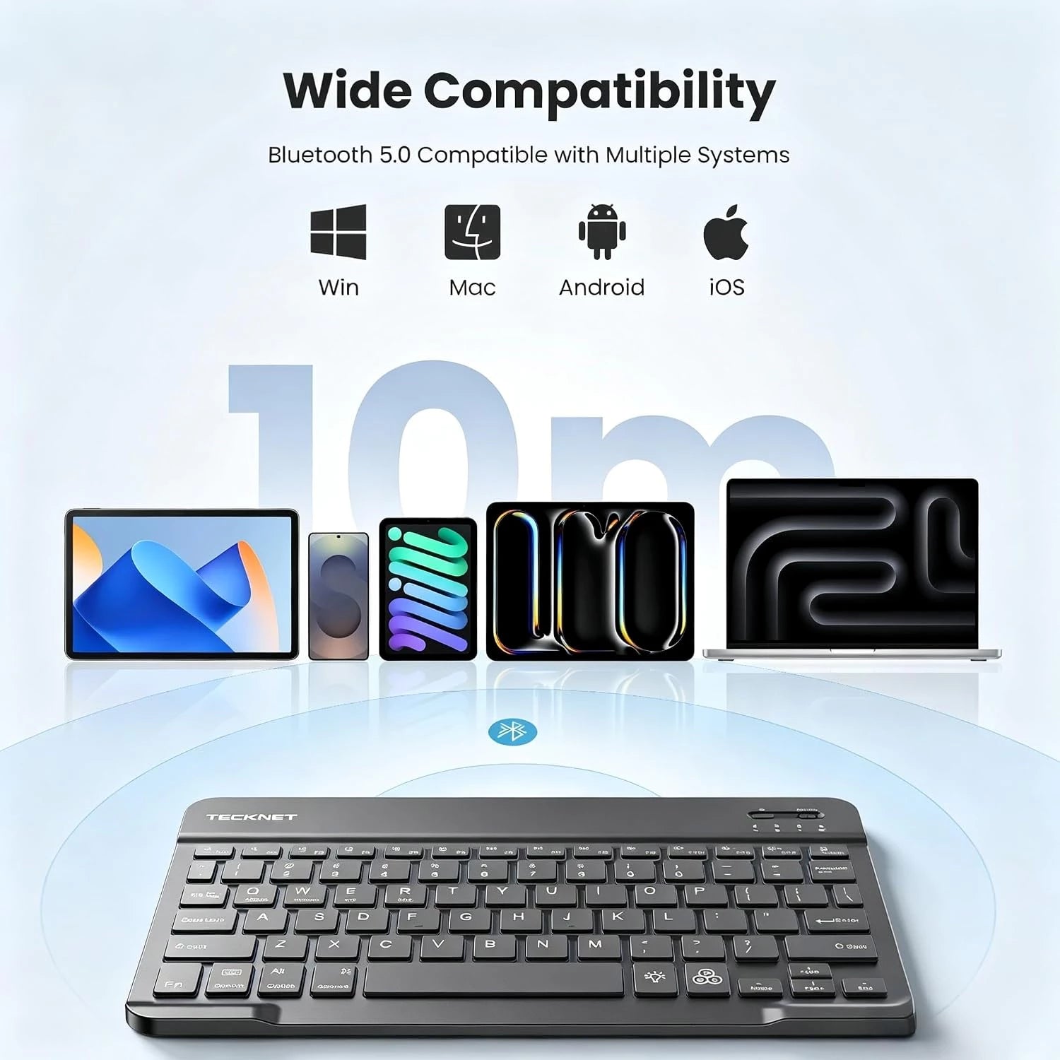 TECKNET Bluetooth Keyboard, Backlit Slim Quiet, Rechargeable for iPad A16 KB043