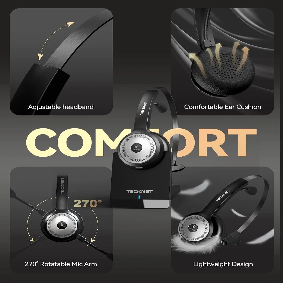 TECKNET Wireless Headset with Charging Base TK-HS003