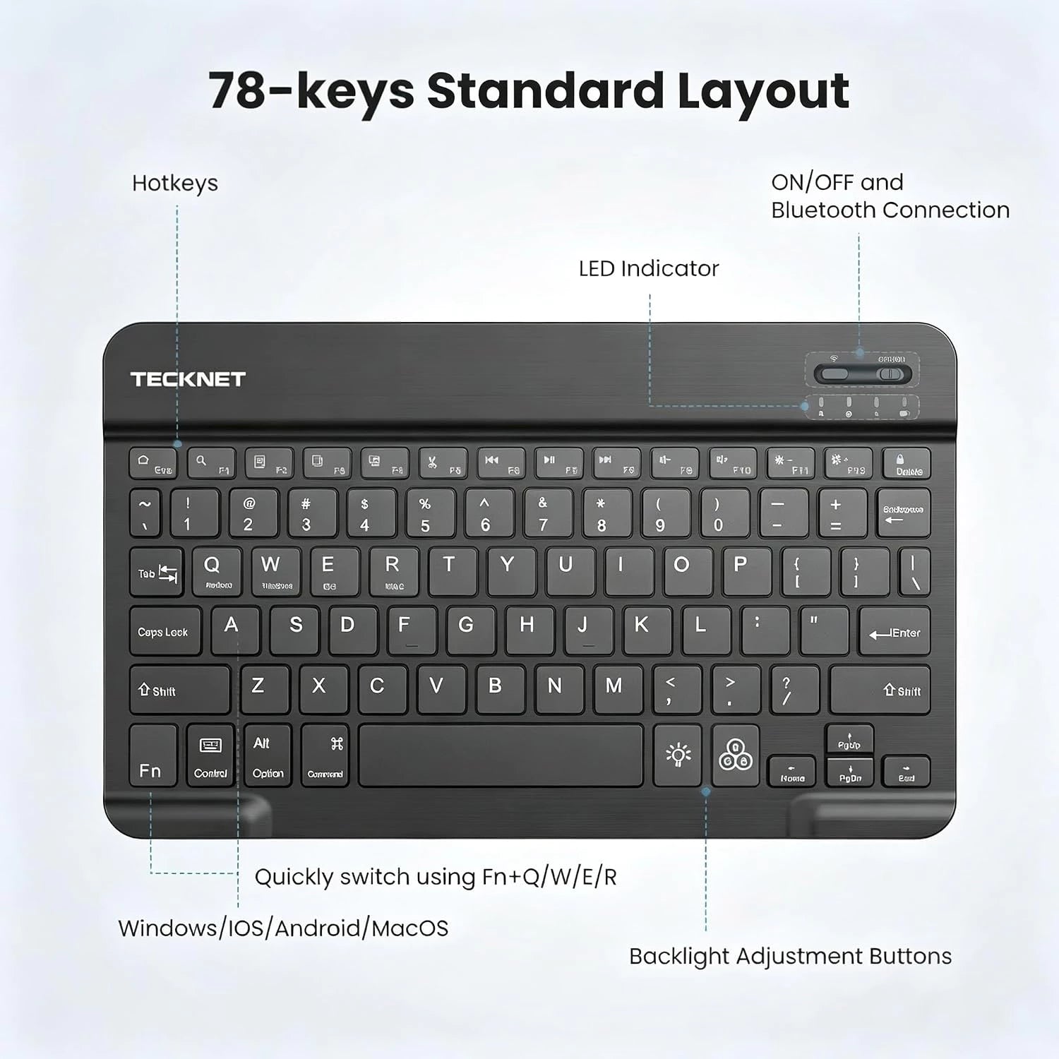 TECKNET Bluetooth Keyboard, Backlit Slim Quiet, Rechargeable for iPad A16 KB043