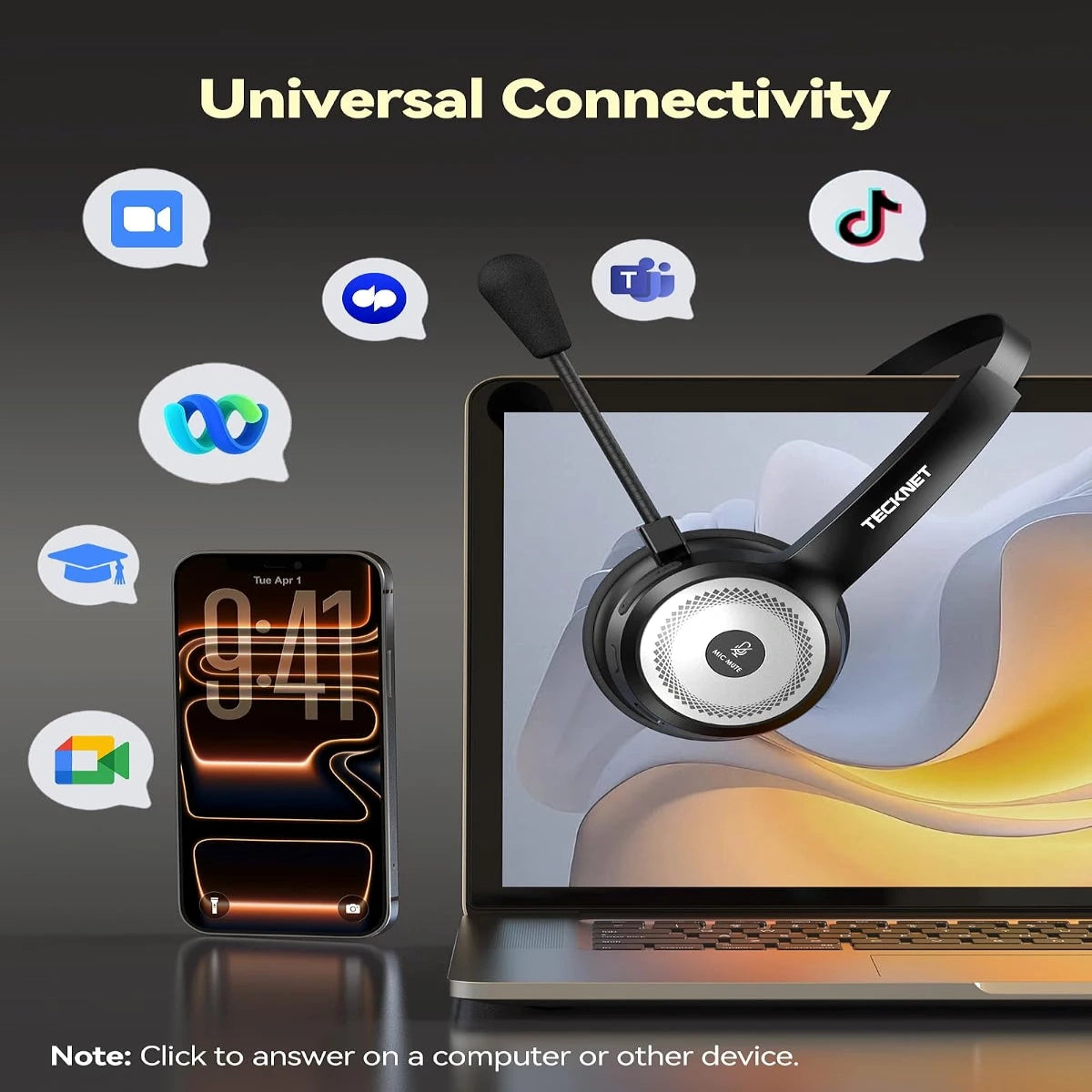 TECKNET Wireless Headset with Charging Base TK-HS003