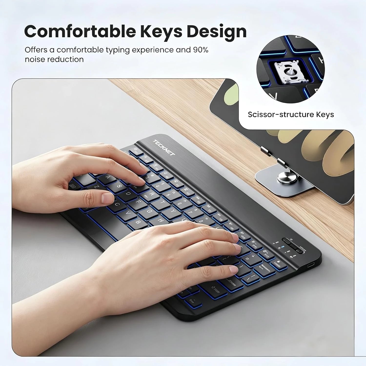 TECKNET Bluetooth Keyboard, Backlit Slim Quiet, Rechargeable for iPad A16 KB043