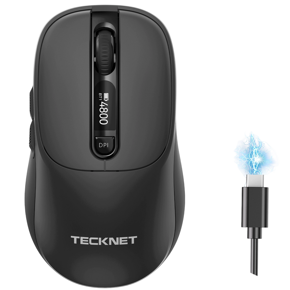 TECKNET Tri-Mode Rechargeable Bluetooth Mouse with LED Display for Laptop