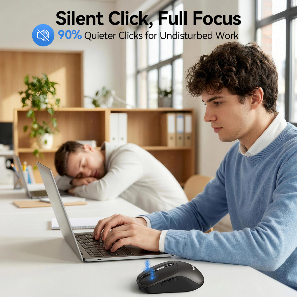 TECKNET Tri-Mode Rechargeable Bluetooth Mouse with LED Display for Laptop