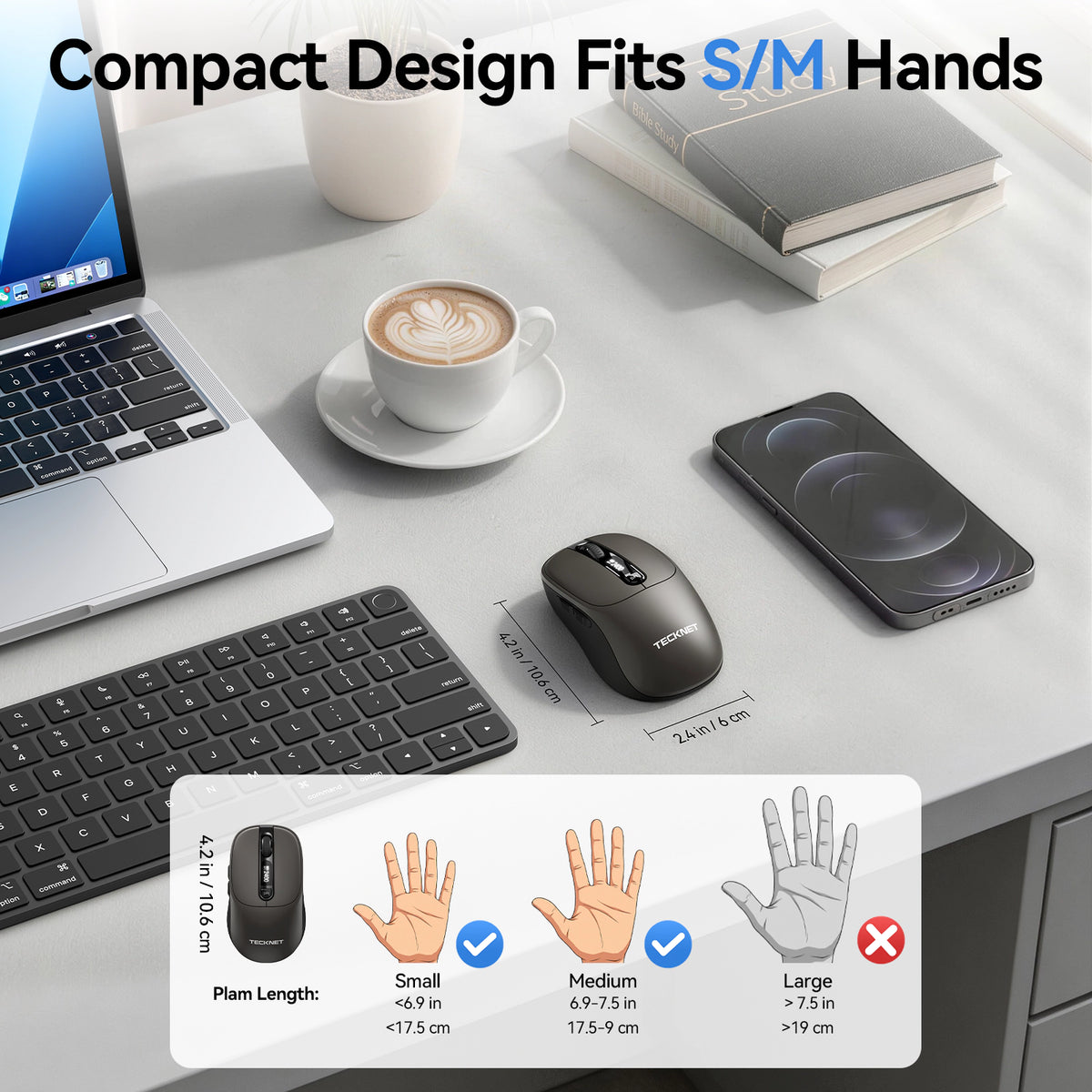 TECKNET Tri-Mode Rechargeable Bluetooth Mouse with LED Display for Laptop