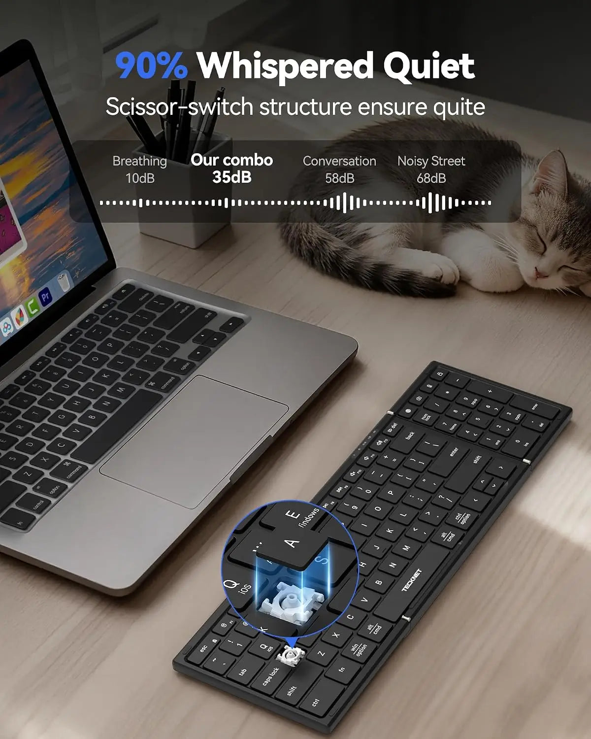 TECKNET Rechargeable Foldable Keyboard & Mouse Combo (Multi-OS), TK-KB046