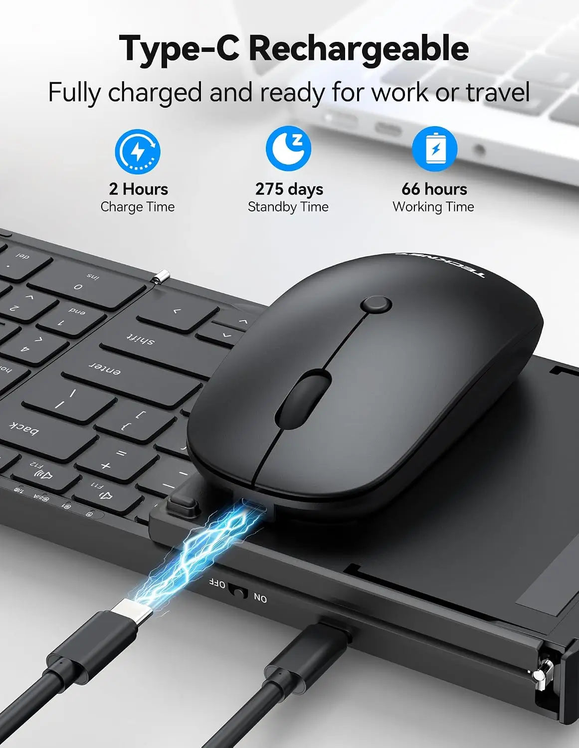 TECKNET Foldable Bluetooth Keyboard and Mouse Combo