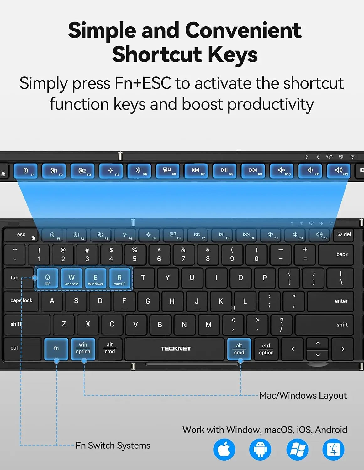 TECKNET Foldable Bluetooth Keyboard and Mouse Combo