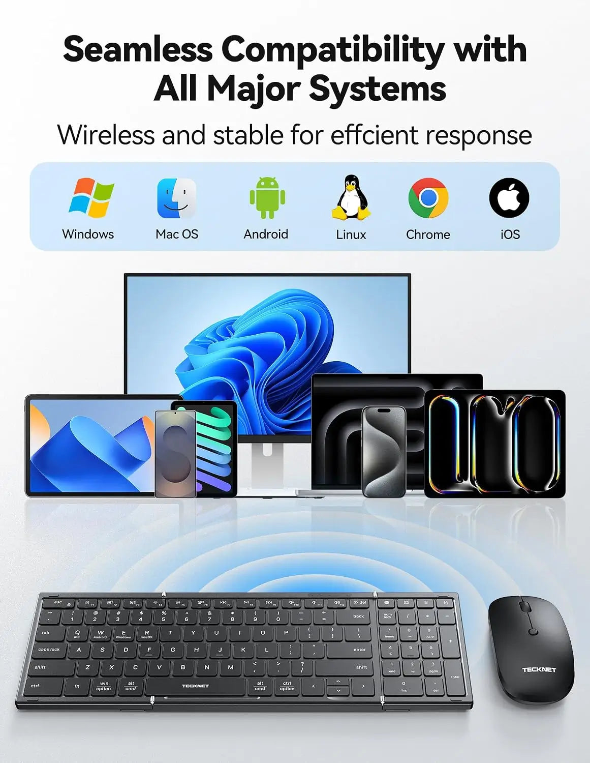TECKNET Foldable Bluetooth Keyboard and Mouse Combo