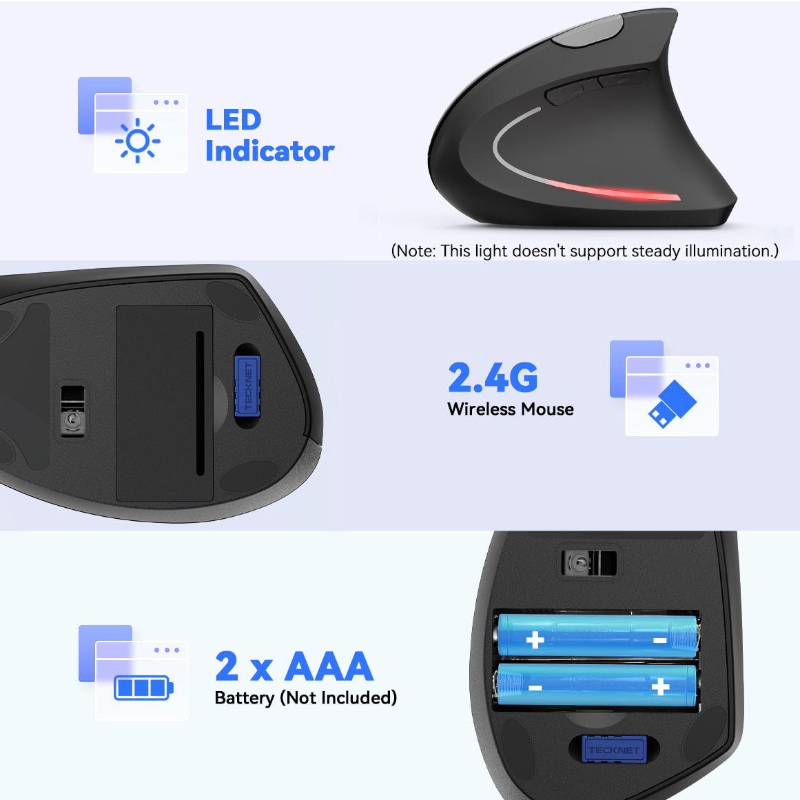 TECKNET 2.4G Ergonomic Wireless Mouse With 4800 DPI