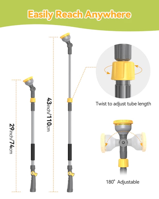 VOXON Telescopic Watering Wand, 29–43", 10 Patterns, 180° Swivel Head, Thumb Control