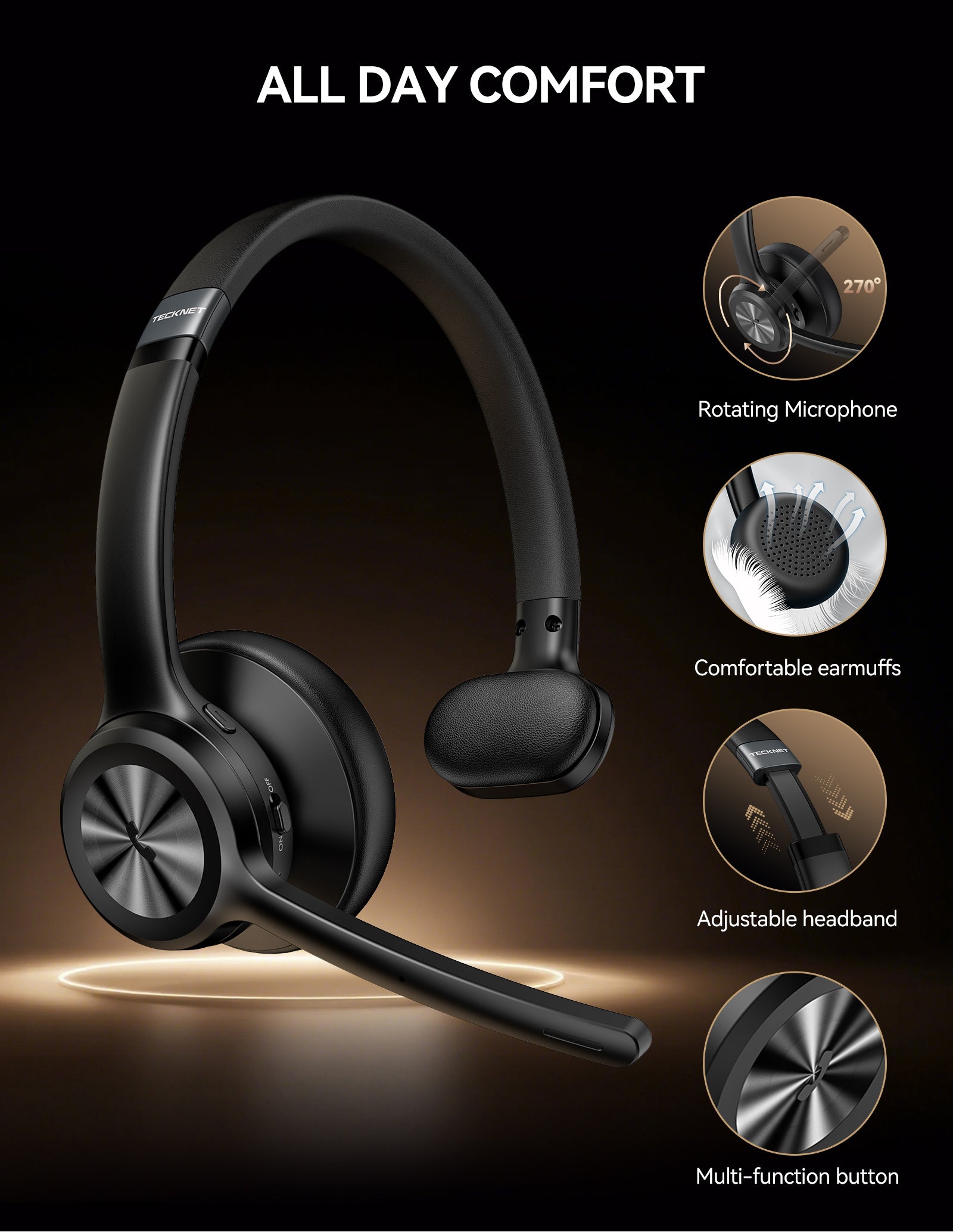TECKNET Multi-Scenario Single-Ear Wireless Headset with Mic