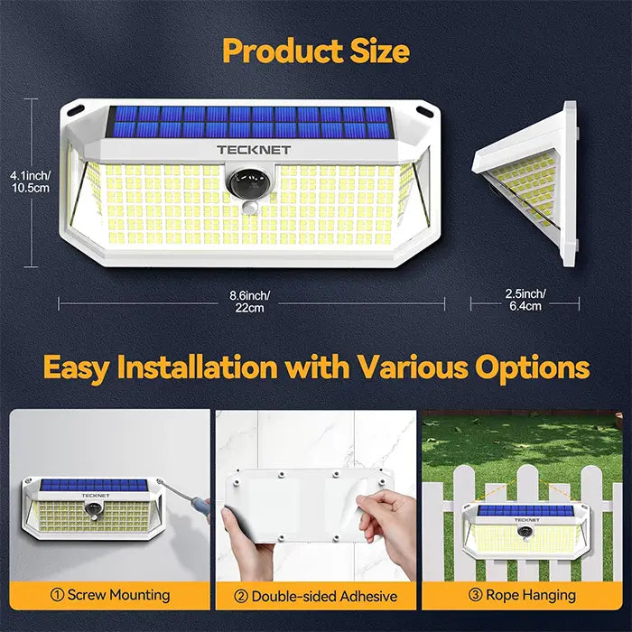 TECKNET 416 LED Solar Lights Outdoor Motion Sensor Waterproof 4200lm