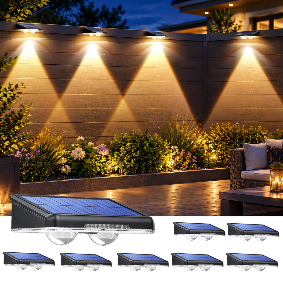 TECKNET Solar Fence Lights Outdoor 8 Pack