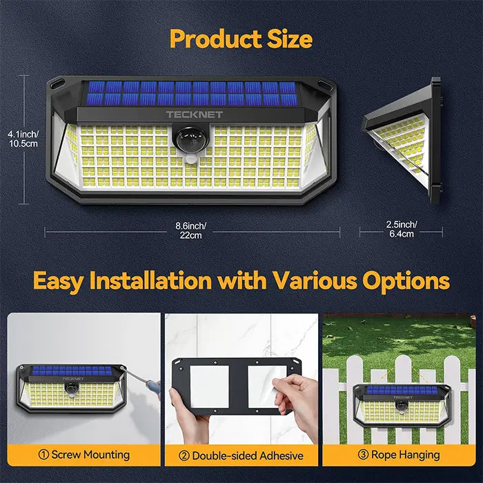 TECKNET 4200Lm Solar Lights Outdoor 416 LED Motion Sensor Security Lights