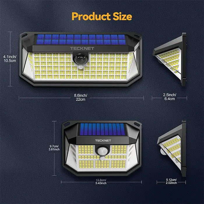 TECKNET Solar Lights Outdoor Motion Sensor Waterproof,2×231 LED + 1×416 LED