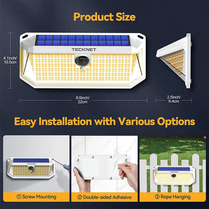 TECKNET 416 LED Solar Lights Outdoor Motion Sensor Waterproof 4200lm