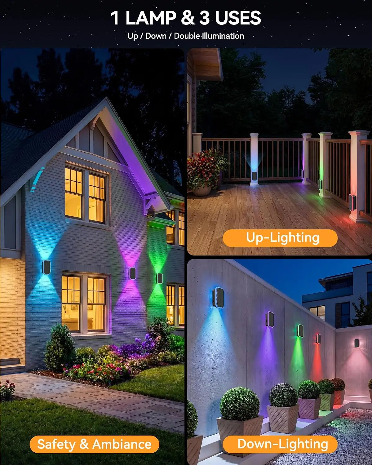 TECKNET Solar Fence Lights Outdoor, Up & Down Lighting, RGB, IP67