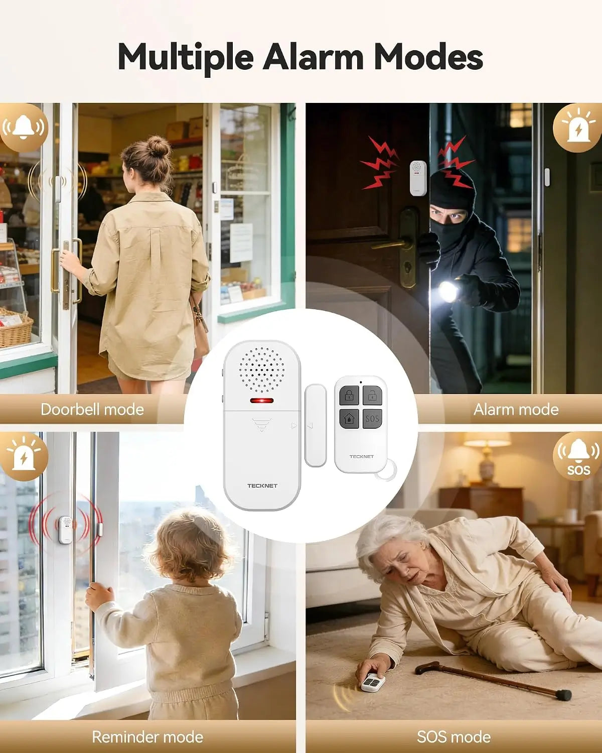 TECKNET Door/Window Alarm Sensor with Remote - Guardian for Home