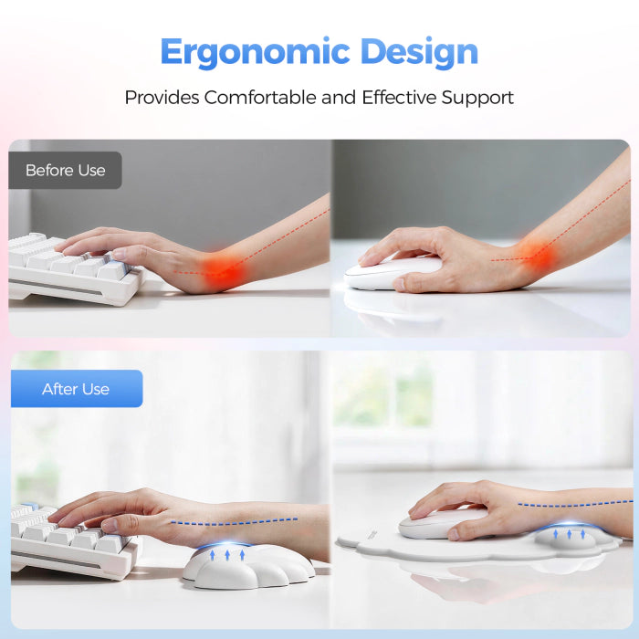 TECKNET Cloud Mouse Pad with Wrist Rest MGM01142, Ergonomic cloud design effective wrist support relieves wrist pressure for typing and mouse operation