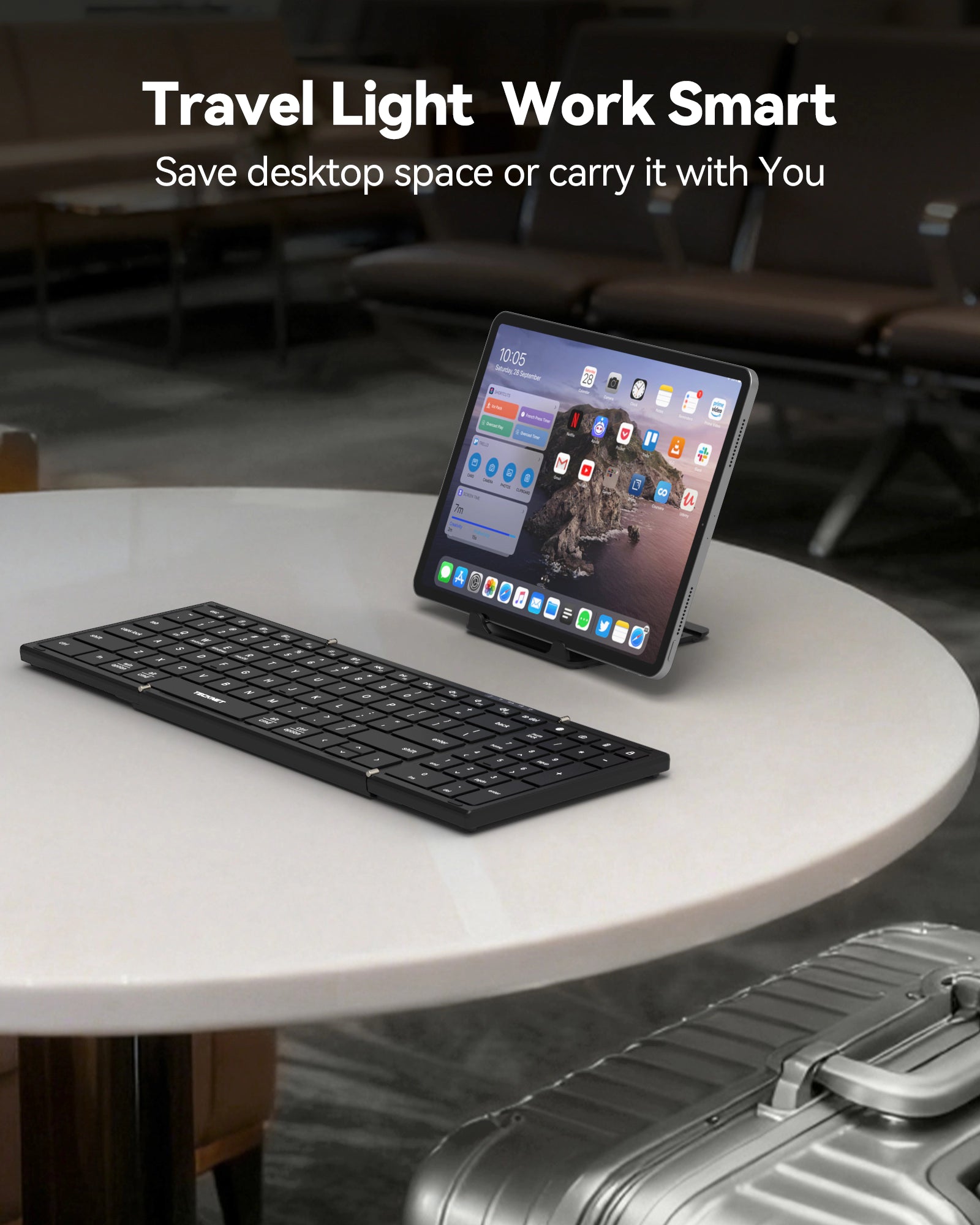 TECKNET Foldable Bluetooth Keyboard and Mouse Combo, Rechargeable Wireless Travel Set for Win/Mac/iOS/Android
