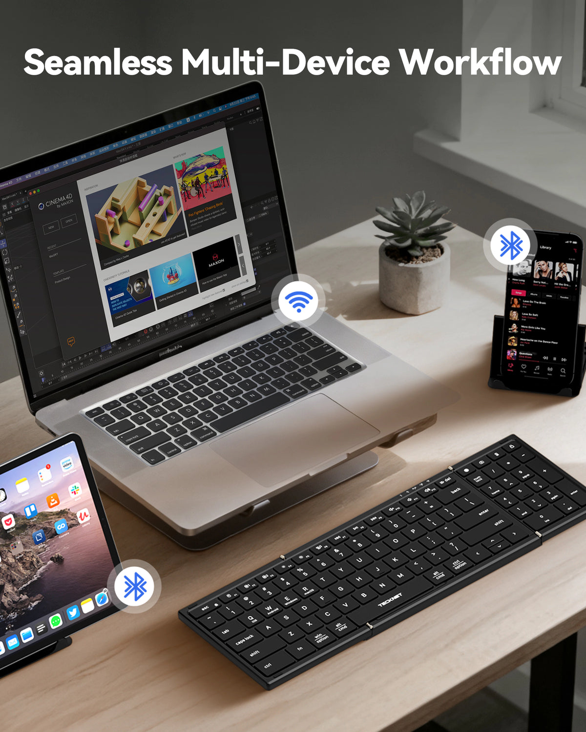 TECKNET Foldable Bluetooth Keyboard and Mouse Combo, Rechargeable Wireless Travel Set for Win/Mac/iOS/Android
