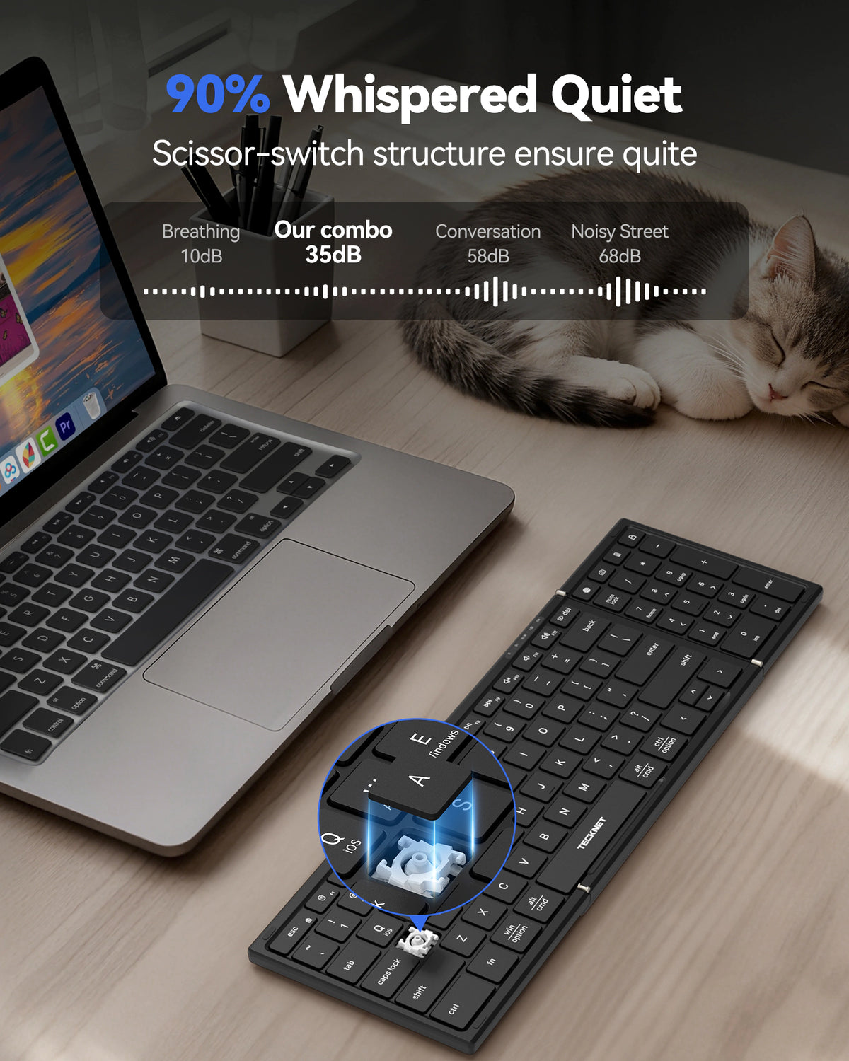 TECKNET Foldable Bluetooth Keyboard and Mouse Combo, Rechargeable Wireless Travel Set for Win/Mac/iOS/Android