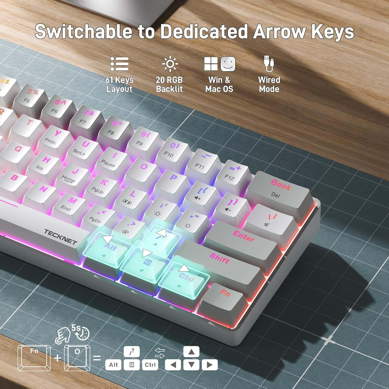 TECKNET 60% Mechanical Gaming Keyboard, Ultra-Compact Wired RGB Backlit Keyboard