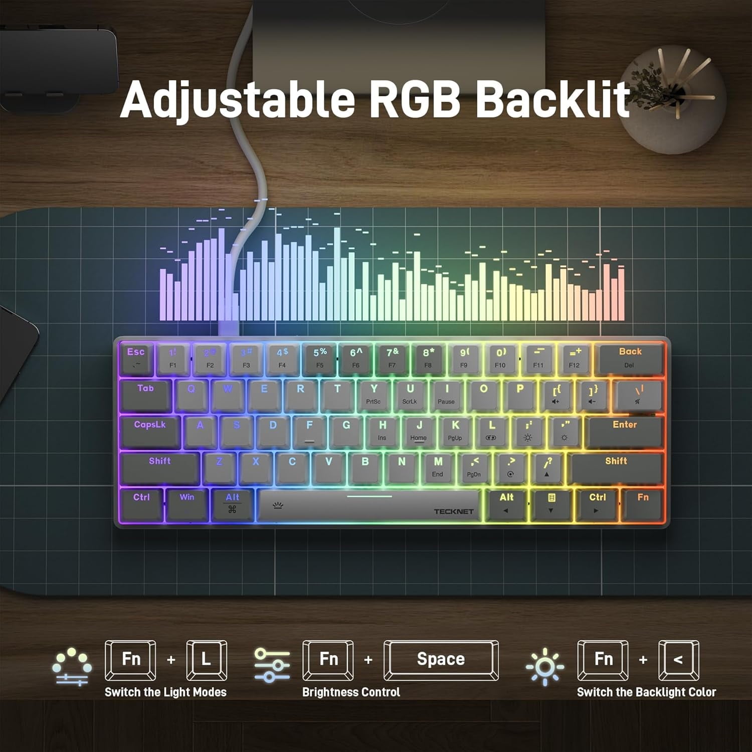 TECKNET 60% Mechanical Gaming Keyboard, Ultra-Compact Wired RGB Backlit Keyboard