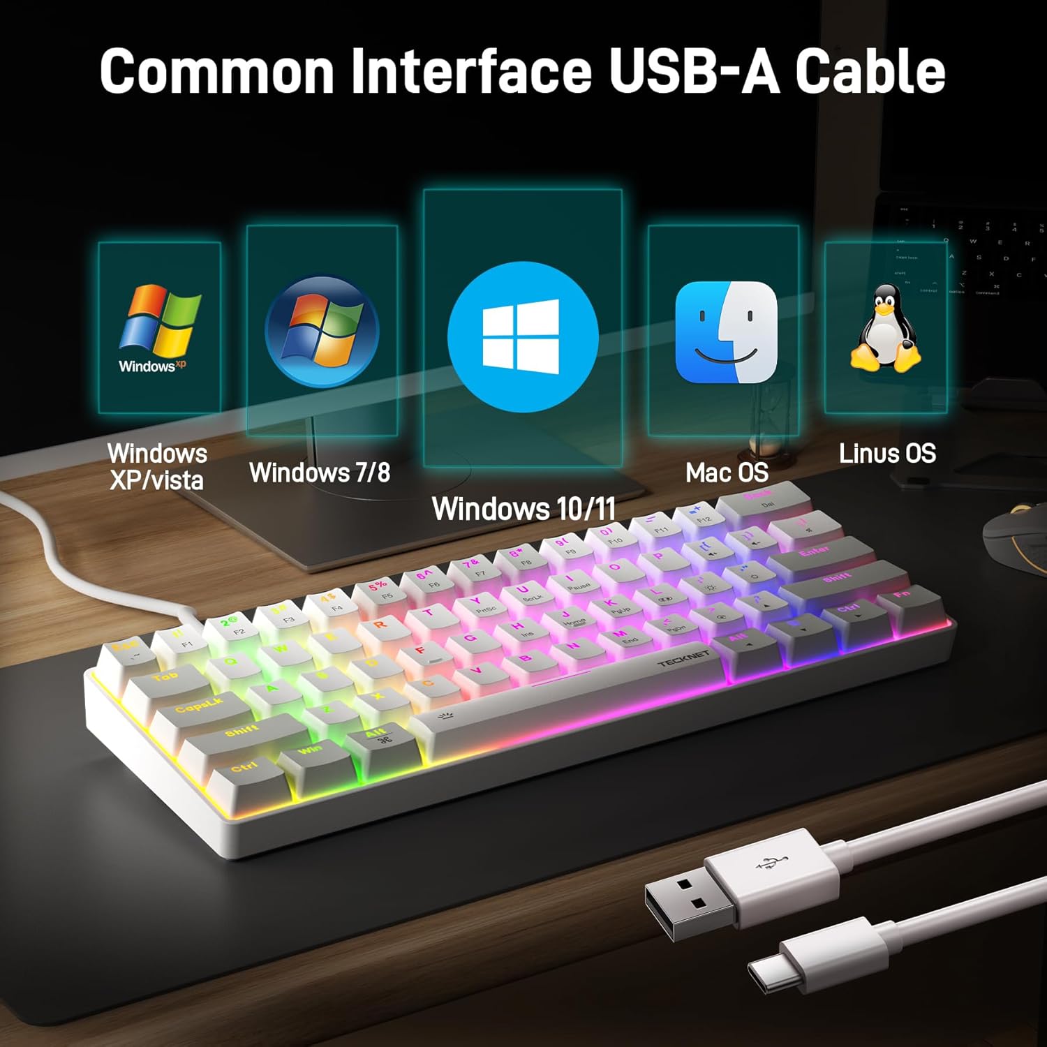 TECKNET 60% Mechanical Gaming Keyboard, Ultra-Compact Wired RGB Backlit Keyboard