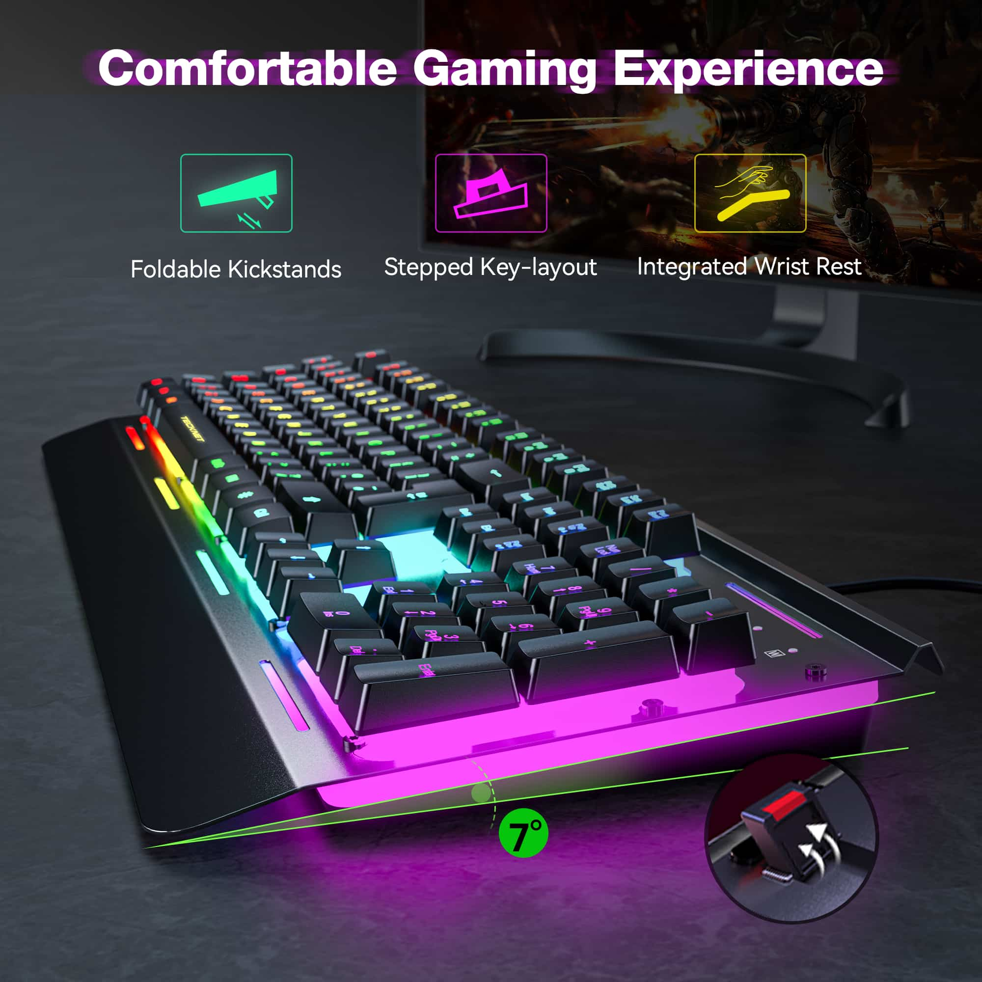 TECKNET RGB Gaming Keyboard with 105 Keys, All-Metal Panel