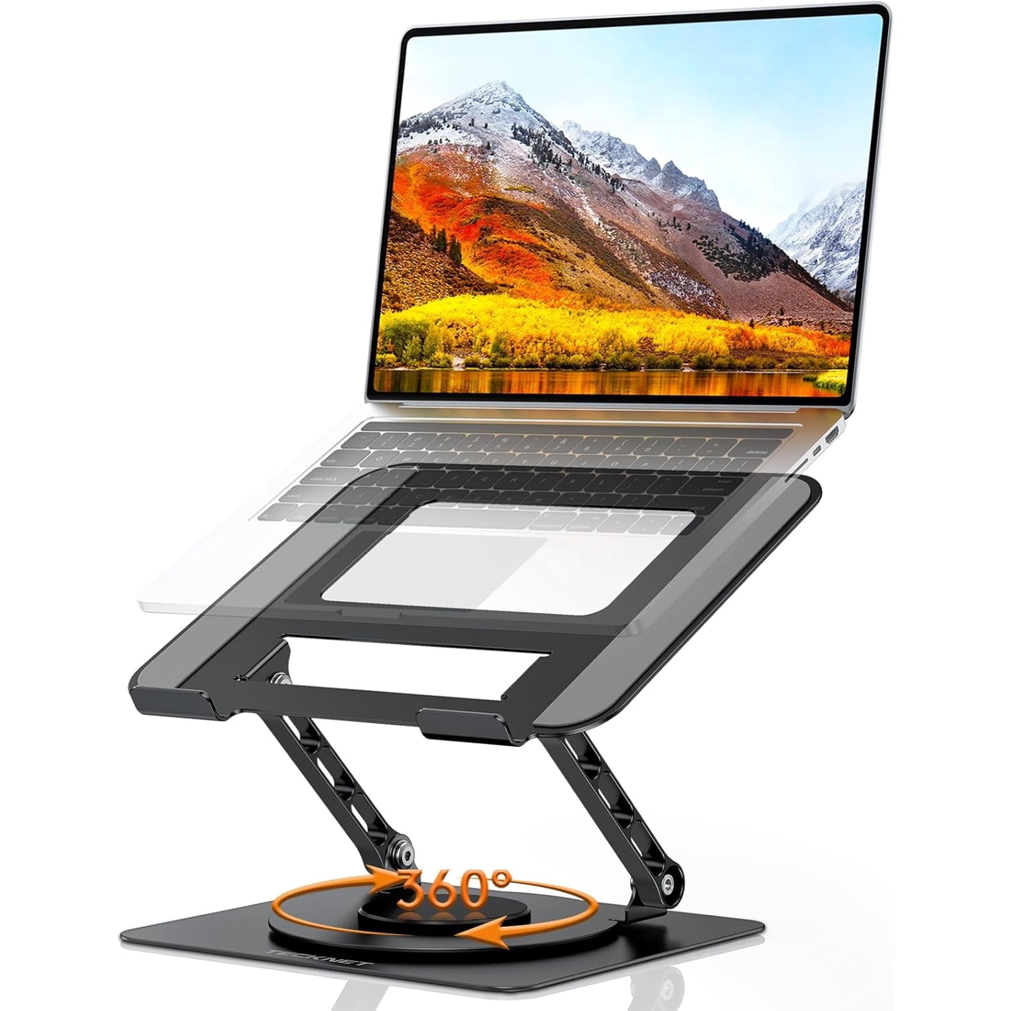 TECKNET BASICS Laptop Stand, 360° Rotating Base, Ergonomic Foldable Aluminum Alloy Riser, Height Adjustable, Compatible with MacBook, Dell, HP and All 10‑17" Laptops‑Black