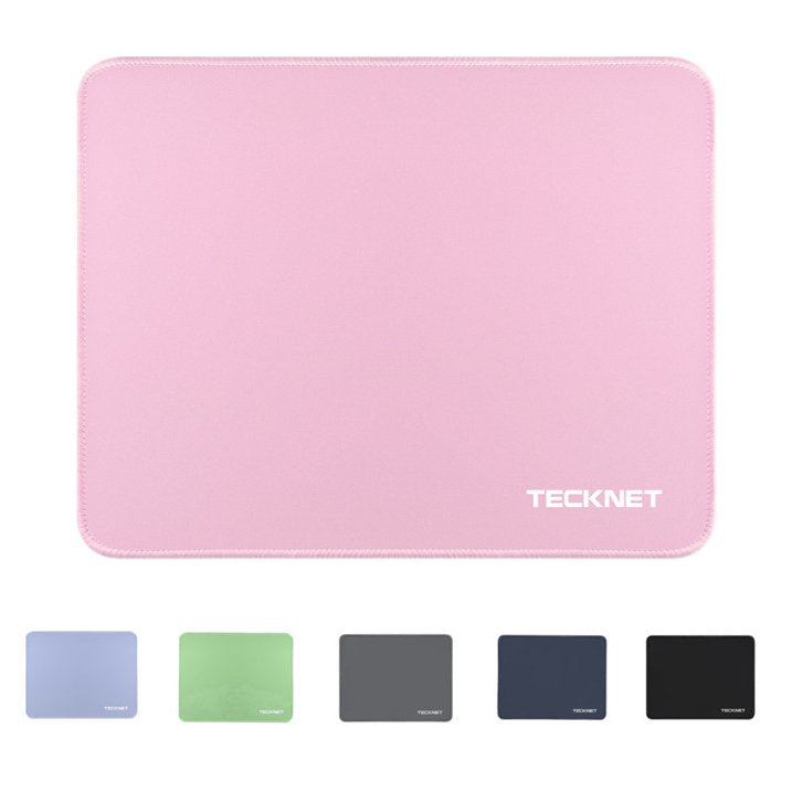 TECKNET BASICS Mouse Pad with Anti-fray Stitching, Waterproof Non-Slip Base, Stitched Edges Gaming Mouse Mat for Laptop, Compatible with Laser/Optical Mice- Pink