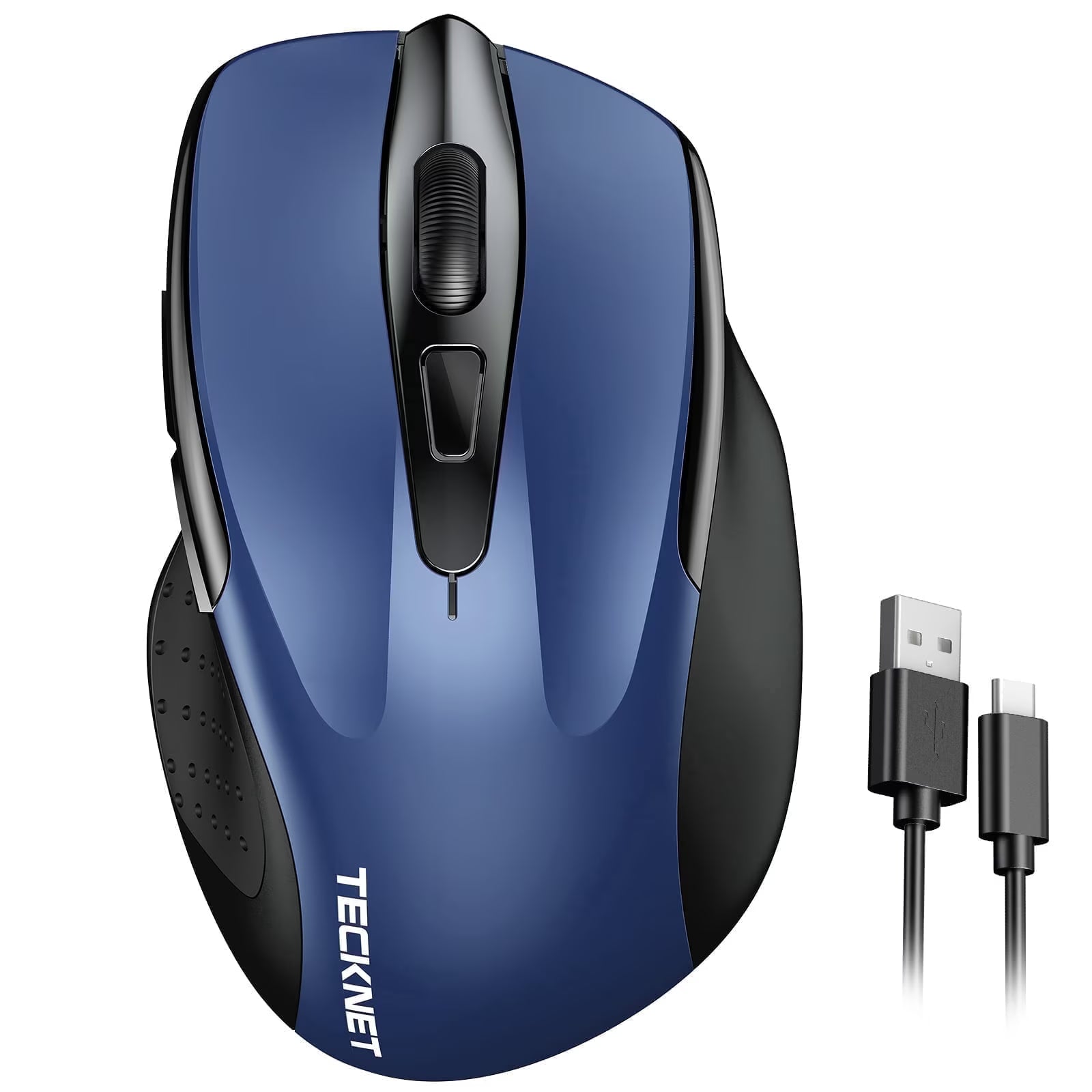 TECKNET Rechargeable Wireless Mouse, 2.4G Silent Quiet Click, 6 Adjustable 4800 DPI, Cordless Computer Mouse, Ergonomic Mouse for Laptop, 6 Buttons USB for Chromebook, Ergo Grip - Blue