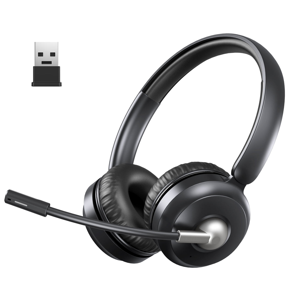 TECKNET Wireless Headset, Bluetooth Headset with Noise Cancelling Microphone - Rechargeable Bluetooth V5.2 Headphones, 50H Playtime & Mic Mute, On Ear Headphones for Trucker/Remote Work/Call Center