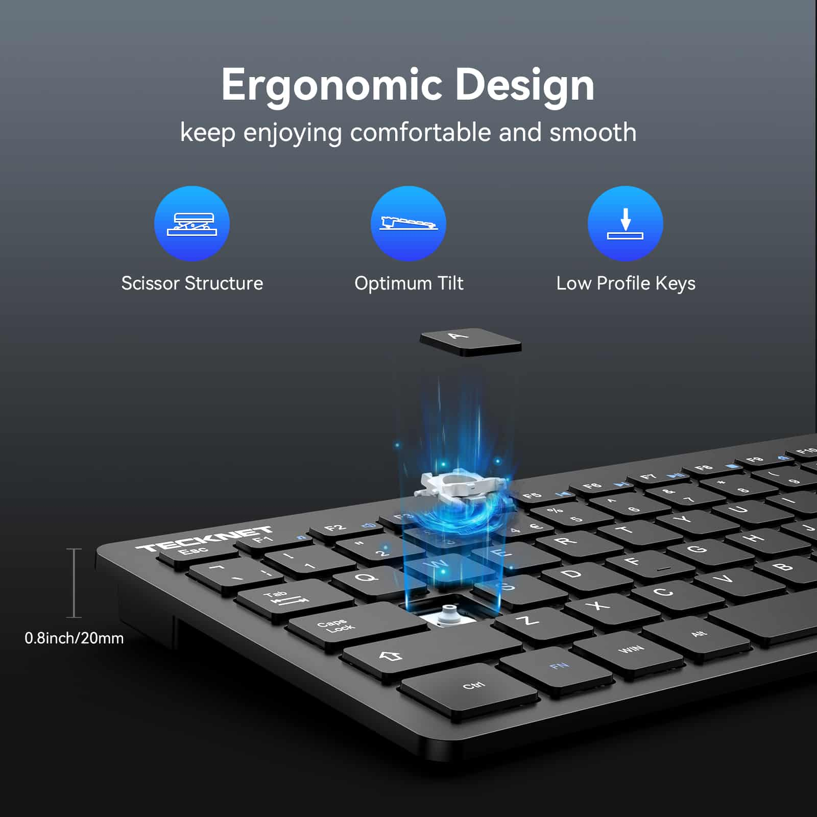 TECKNET 2.4G Slim Silent Wireless Keyboard