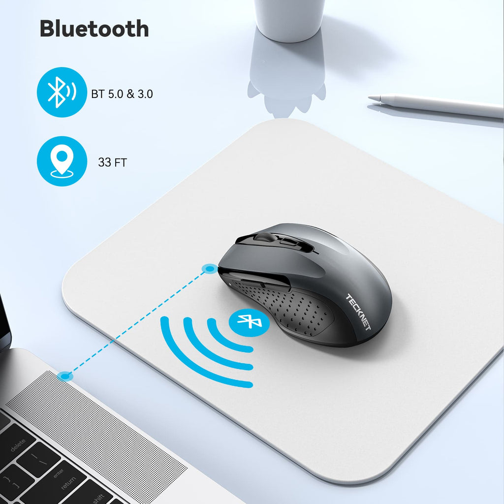 Souris sans fil Bluetooth TeckNet Pro, 2600DPI / 5 niveaux - Gris