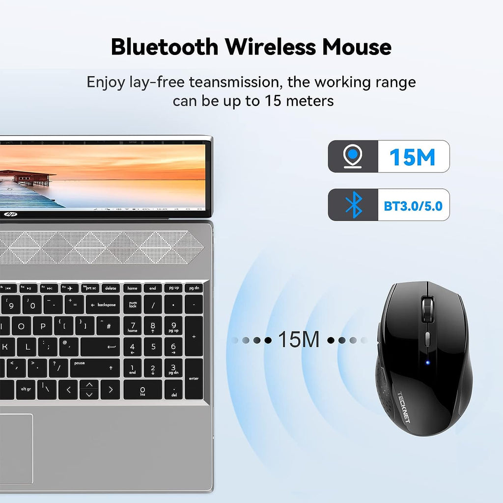 TECKNET Classic Bluetooth 3000dpi Wireless Quiet Mouse, 5