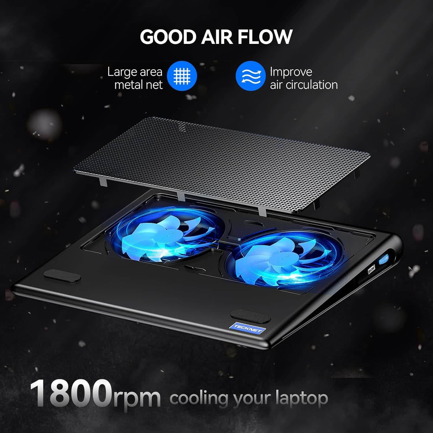 TECKNET 1800 RPM Laptop Cooling Pad For 12-16 Inch
