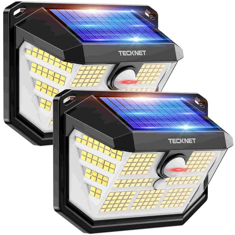 TECKNET Outdoor Solar Light with 231 LED, Solar Powered Security Light for Front Door/Fence/Yard/Garage/Garden (2 Pack)